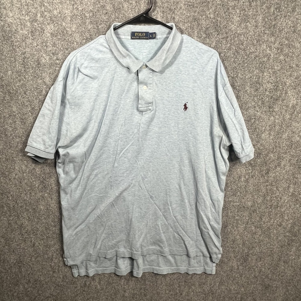 Polo Ralph Lauren Shirt Men Large Blue Pima Soft Touch Brown Pony Embroidery